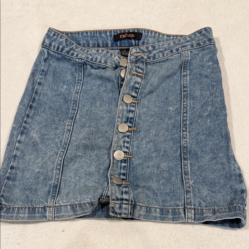 Refuge Blue Denim Skirt with Buttons